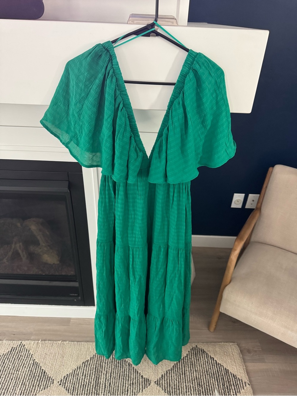 Willow & Root Ruffle Midi Dress Green Medium New - Picture 5 of 6